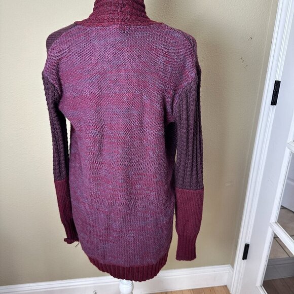 URBAN OUTFITTERS Ecote Patchwork Maroon Open Drap Cardigan Sweater Size Medium - Picture 5 of 9